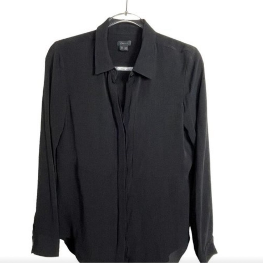 Theory Silk Black Button Up Blouse Shirt